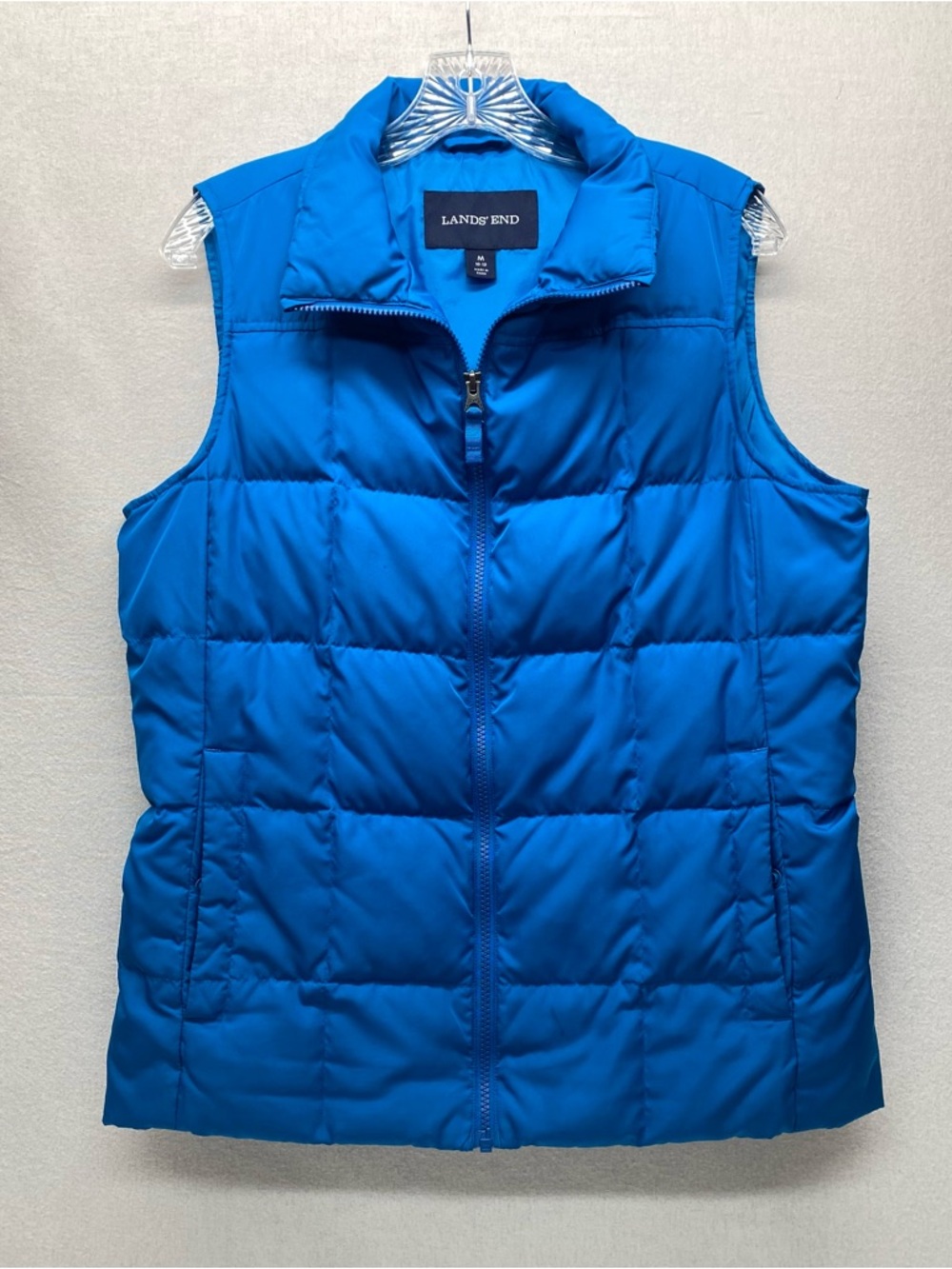 Lands' End Women's Blue Down Quilted Puffer Vest Medium Zip Front 2 Pockets